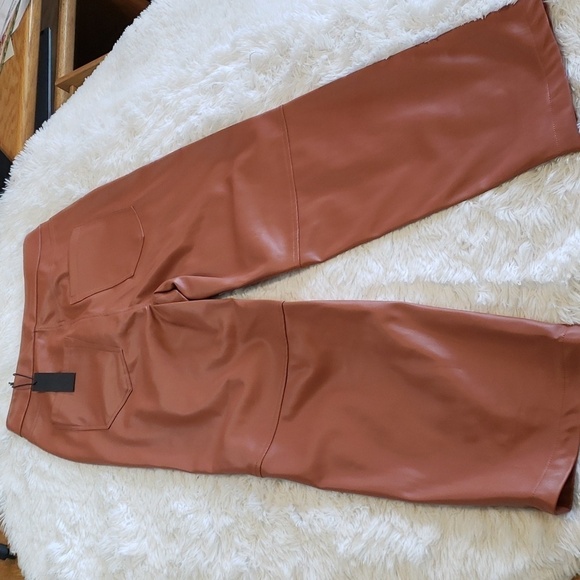 Blank NYC Baxter Ribcage Straight Leg Faux Leather Brown Ankle Pants size 30 - Picture 8 of 9